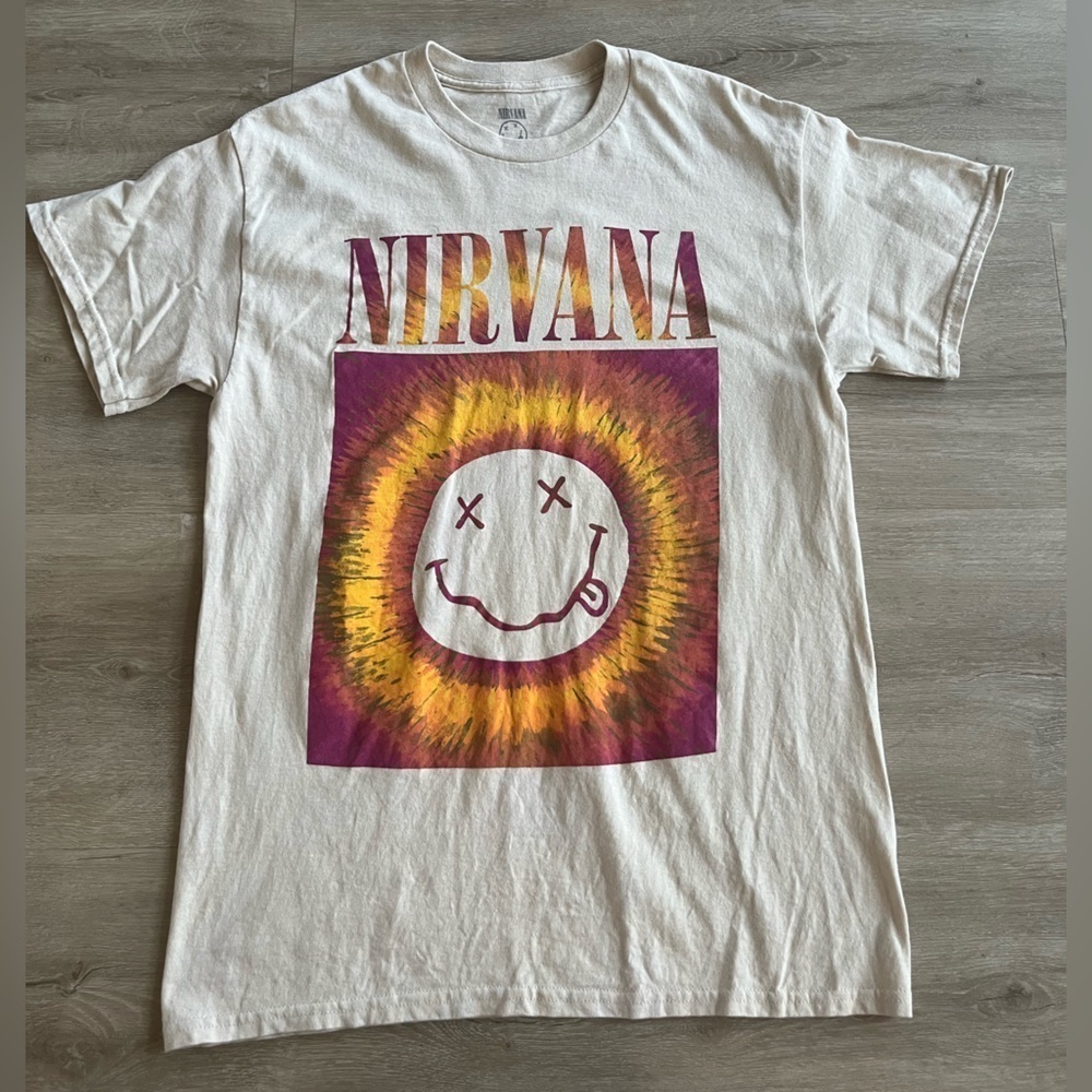 Vintage Y2K Nirvana Tee Small Tie Dye Smiley Face Logo T-shirt